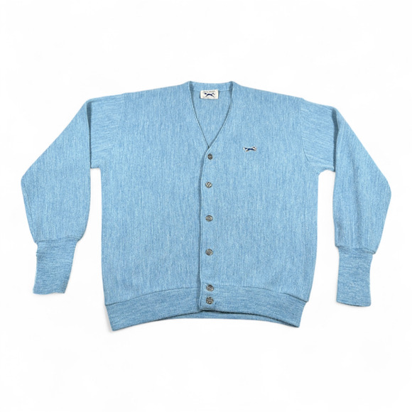 Vintage JC Penney Sweater Adult LARGE Blue Cardigan Fox USA Union Cobain 70s - Picture 1 of 11